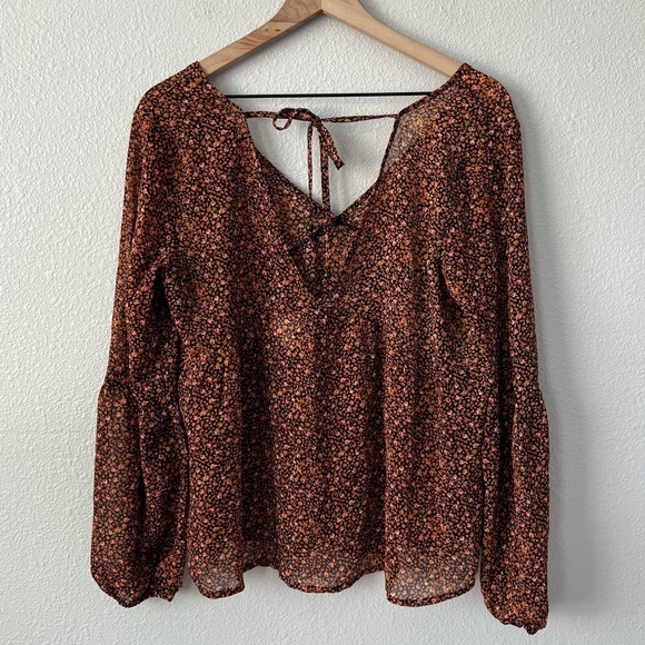 Mossimo Black Orange Micro Floral Flowy Boho Top- Size M - Picture 7 of 11